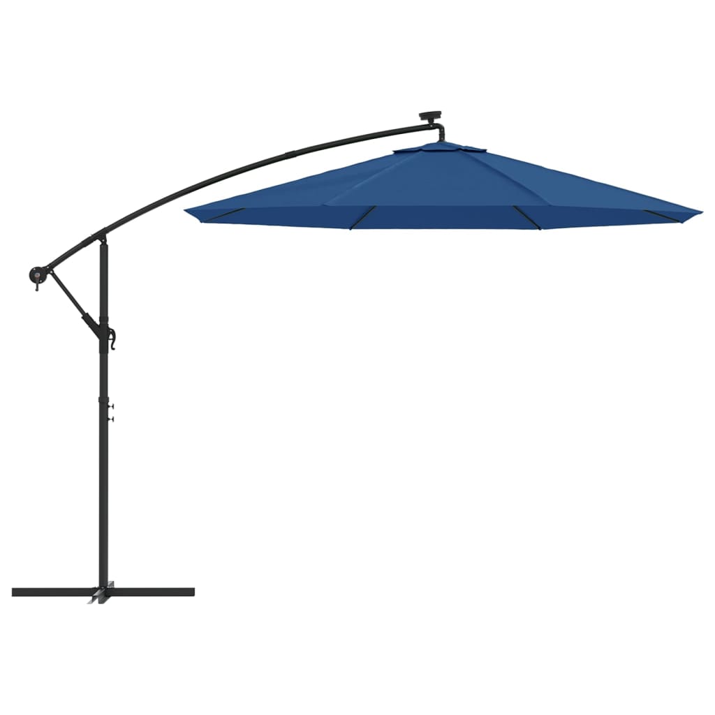 vidaXL Ampelschirm mit LED-Beleuchtung und Stahl-Mast 300 cm Azurblau