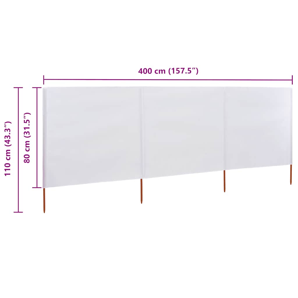 vidaXL 3-teiliges Windschutzgewebe 400 x 80 cm Sandweiß
