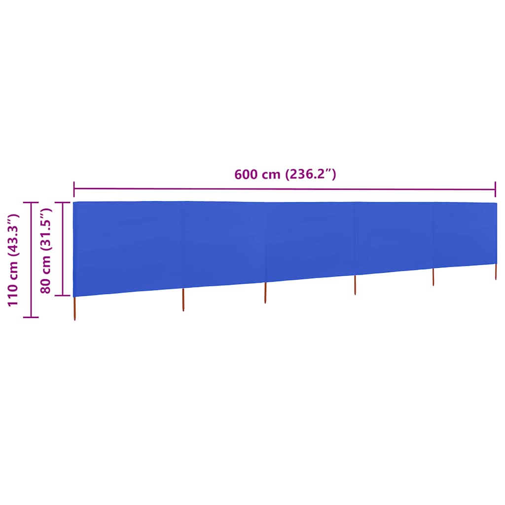 vidaXL 5-teiliges Windschutzgewebe 600 x 80 cm Azurblau