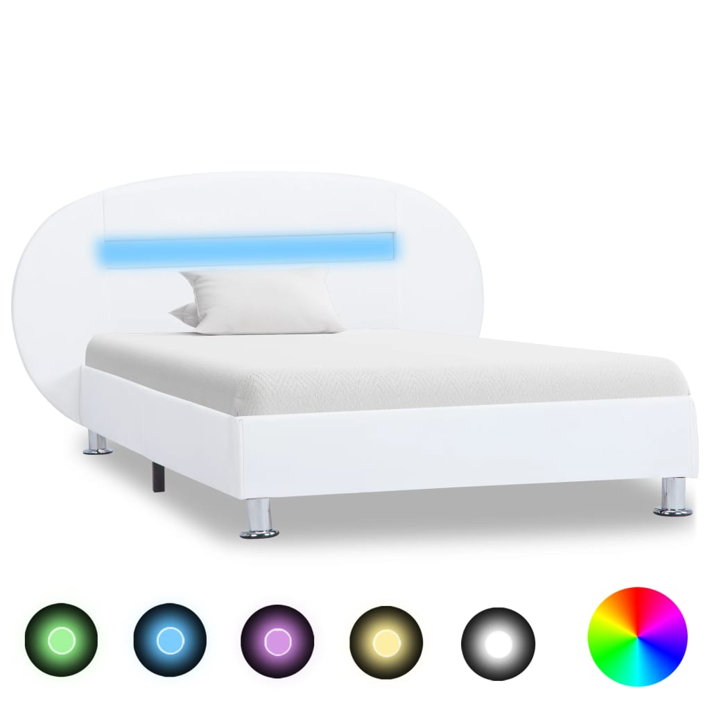 vidaXL Bettgestell mit LED Weiß Kunstleder