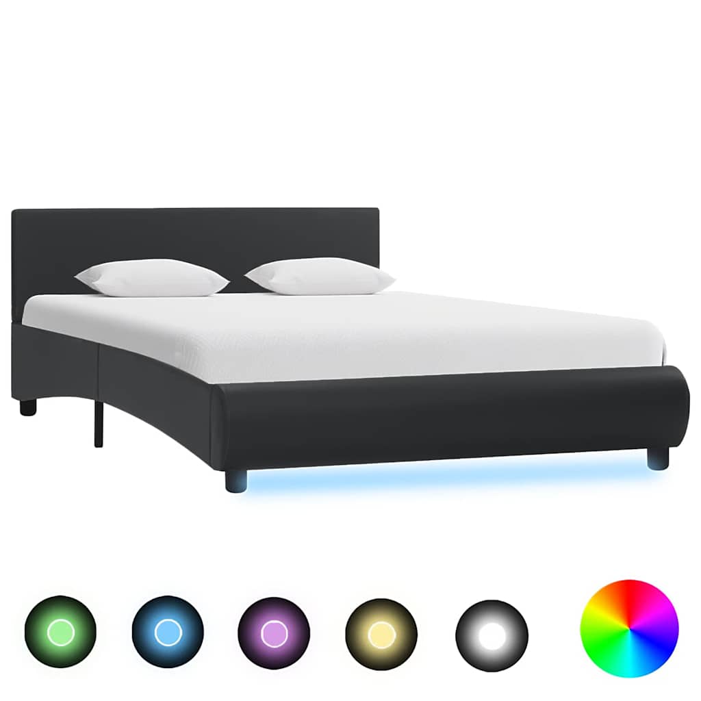 vidaXL Bett mit LED-Beleuchtung ohne Matratze Schwarz