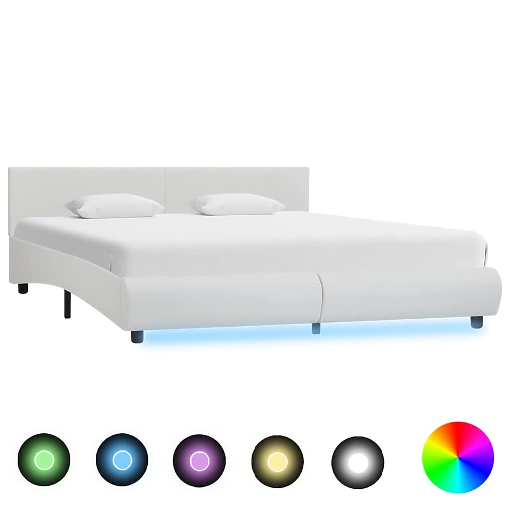 vidaXL Bettgestell mit LED Weiß Kunstleder