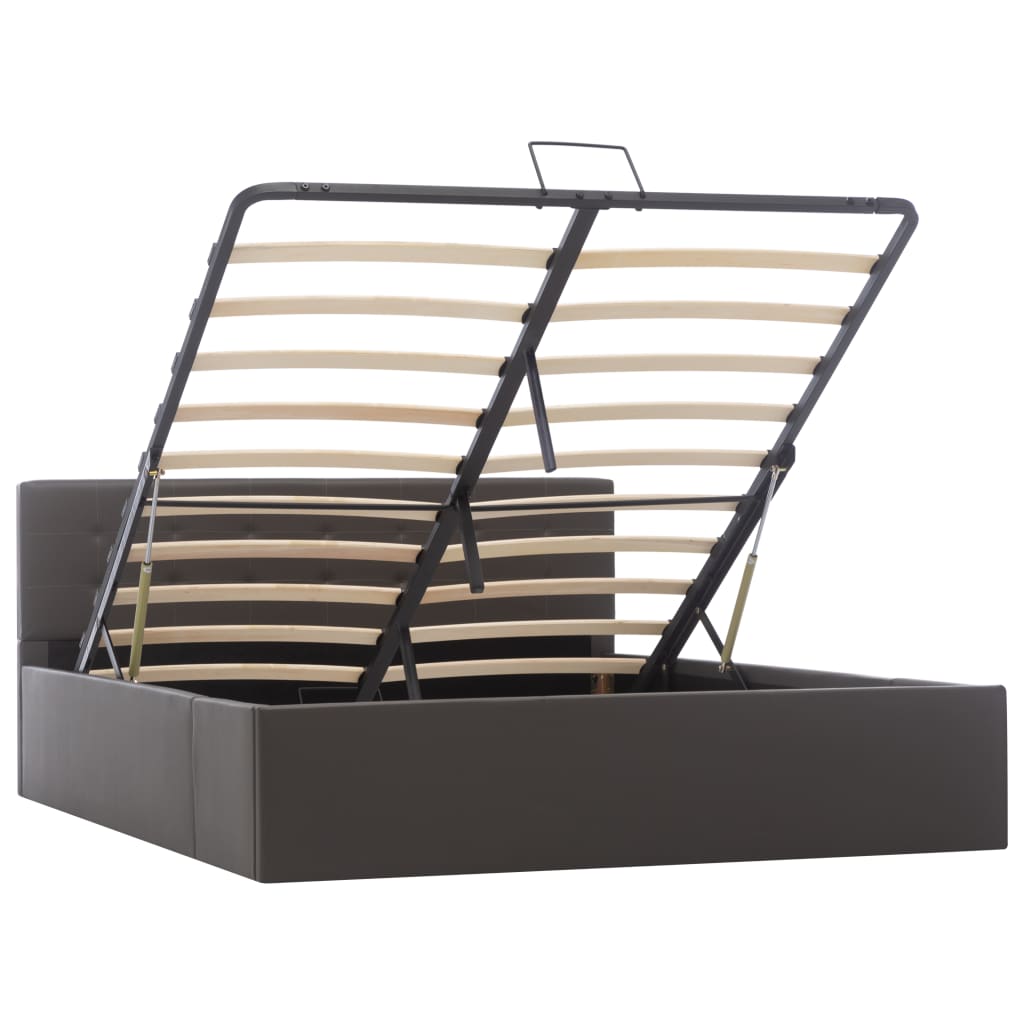 vidaXL Bett mit Bettkasten Hydraulisch Grau Kunstleder