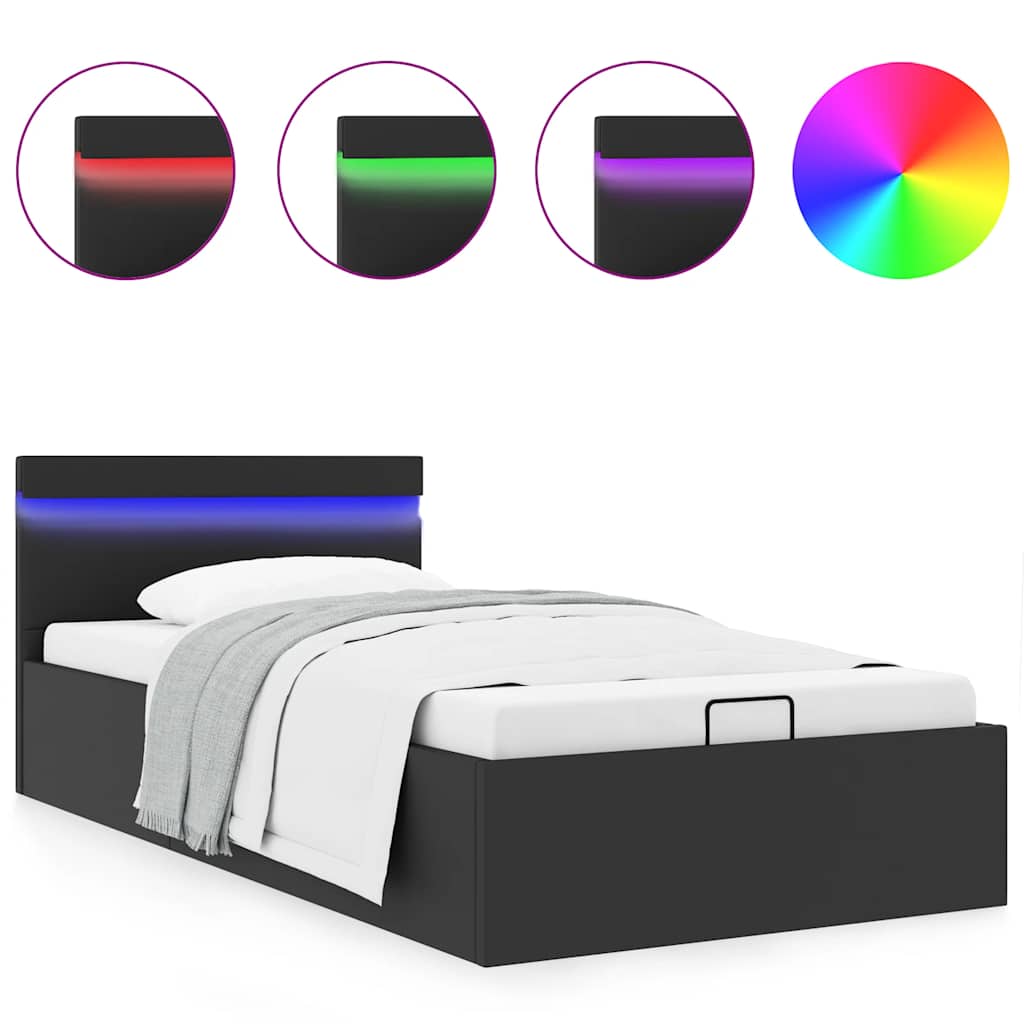 vidaXL Bett mit Bettkasten Hydraulisch LED Schwarz Kunstleder
