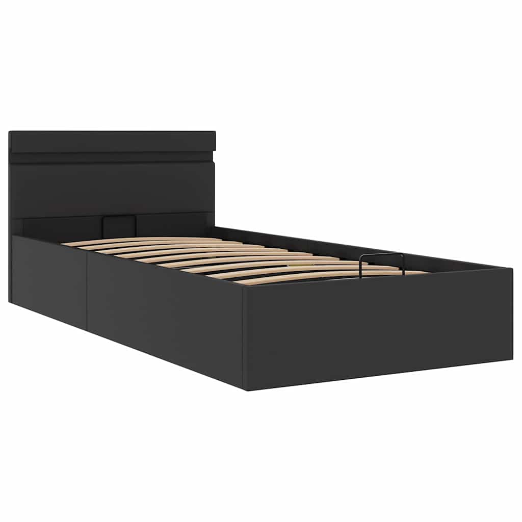 vidaXL Bett mit Bettkasten Hydraulisch LED Schwarz Kunstleder