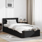 vidaXL Bett mit Bettkasten Hydraulisch LED Schwarz Kunstleder