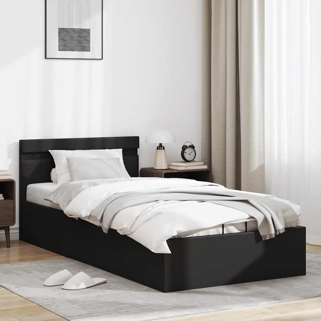 vidaXL Bett mit Bettkasten Hydraulisch LED Schwarz Kunstleder