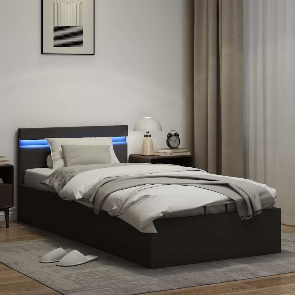 vidaXL Bett mit Bettkasten Hydraulisch LED Schwarz Kunstleder