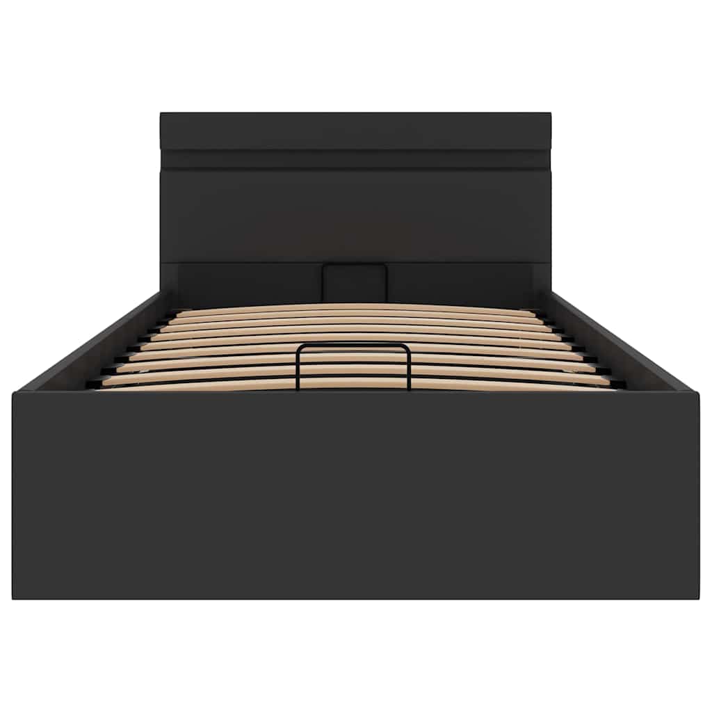 vidaXL Bett mit Bettkasten Hydraulisch LED Schwarz Kunstleder