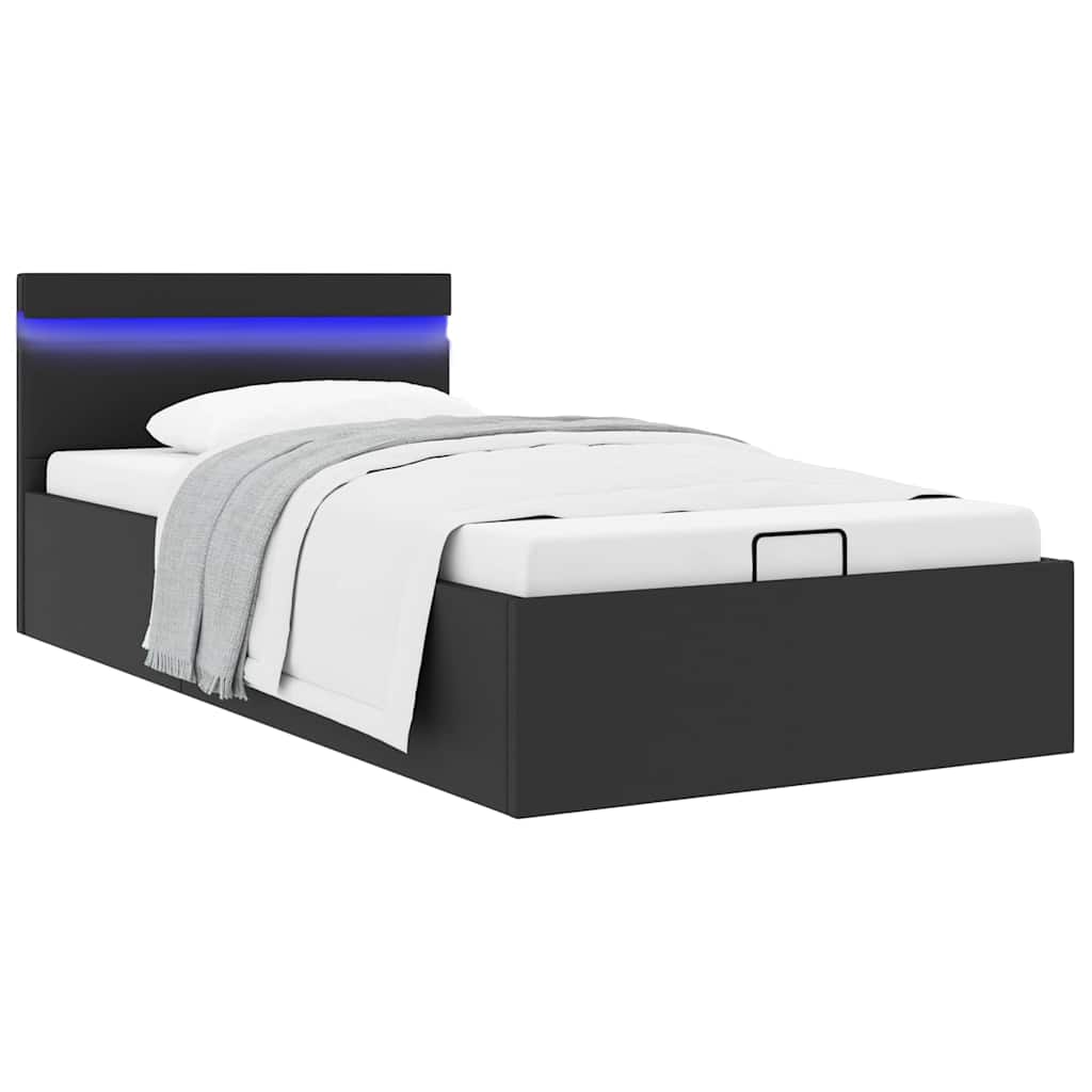 vidaXL Bett mit Bettkasten Hydraulisch LED Schwarz Kunstleder