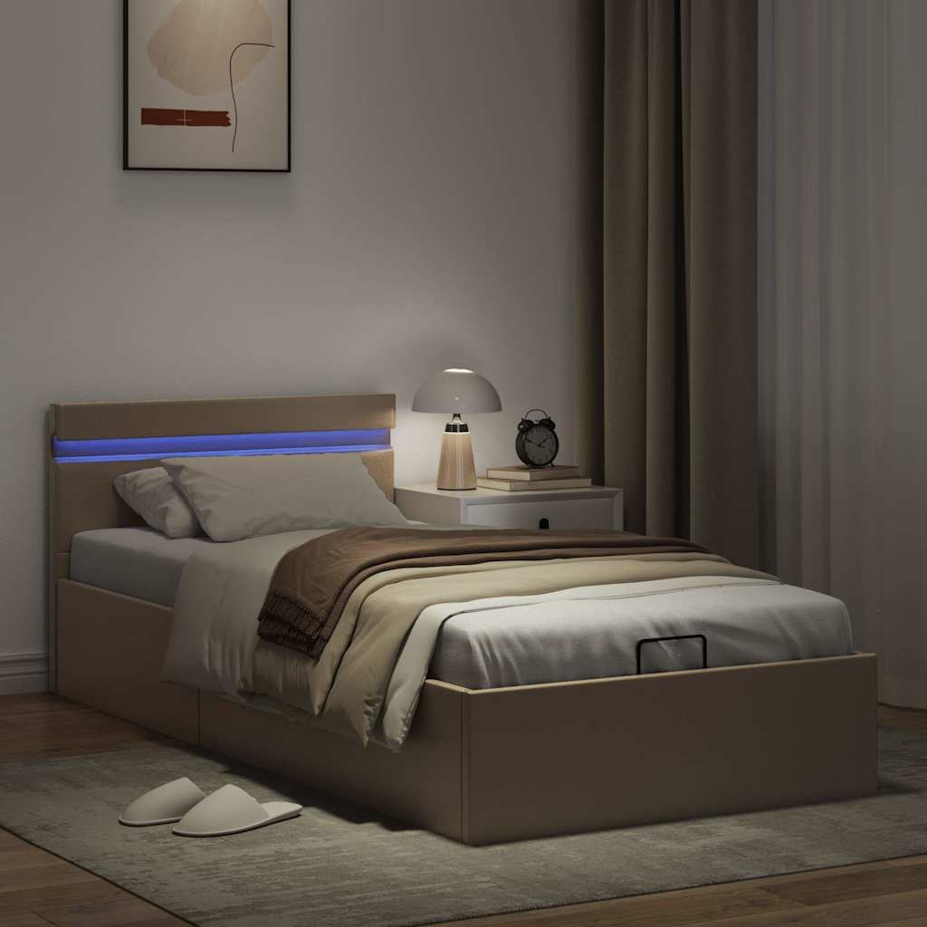 vidaXL Stauraumbett mit LED Cappuccino-Braun Kunstleder