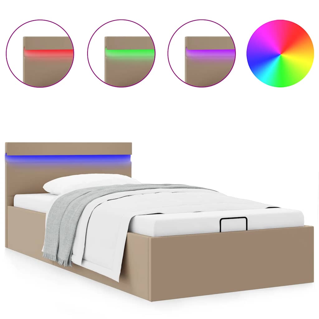 vidaXL Bett mit Bettkasten LED Cappuccino-Braun Kunstleder