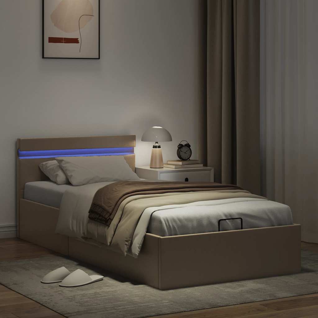 vidaXL Bett mit Bettkasten LED Cappuccino-Braun Kunstleder