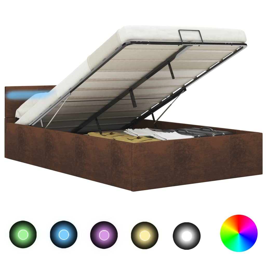 vidaXL Bett mit Bettkasten Hydraulisch mit LED Braun Stoff