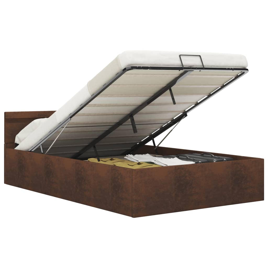 vidaXL Bett mit Bettkasten Hydraulisch mit LED Braun Stoff