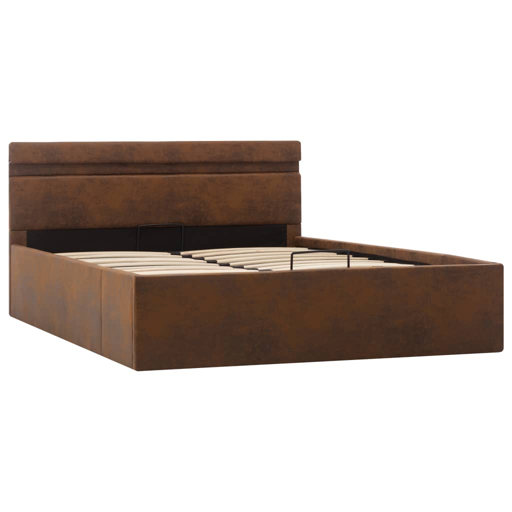 vidaXL Bett mit Bettkasten Hydraulisch mit LED Braun Stoff