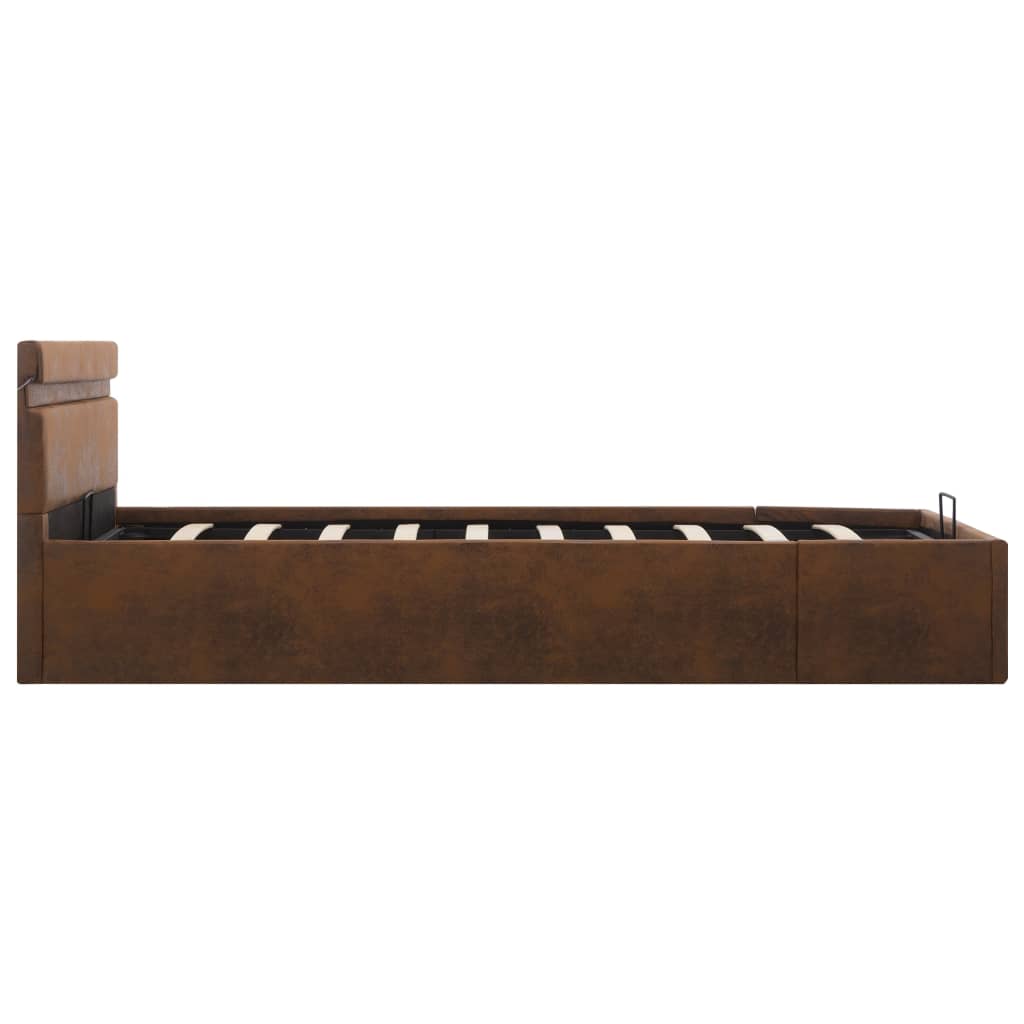vidaXL Bett mit Bettkasten Hydraulisch mit LED Braun Stoff