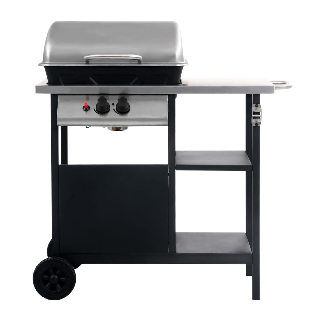 vidaXL Gasgrill mit Beistelltisch auf 3 Ebenen Schwarz und Silbern