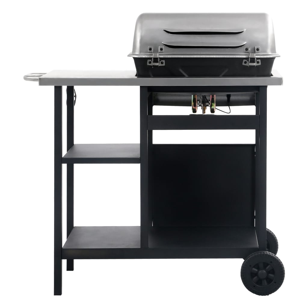 vidaXL Gasgrill mit Beistelltisch auf 3 Ebenen Schwarz und Silbern