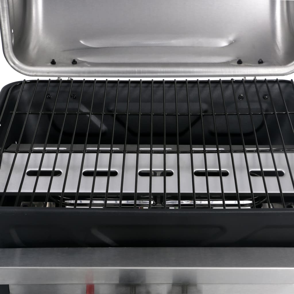 vidaXL Gasgrill mit Beistelltisch auf 3 Ebenen Schwarz und Silbern
