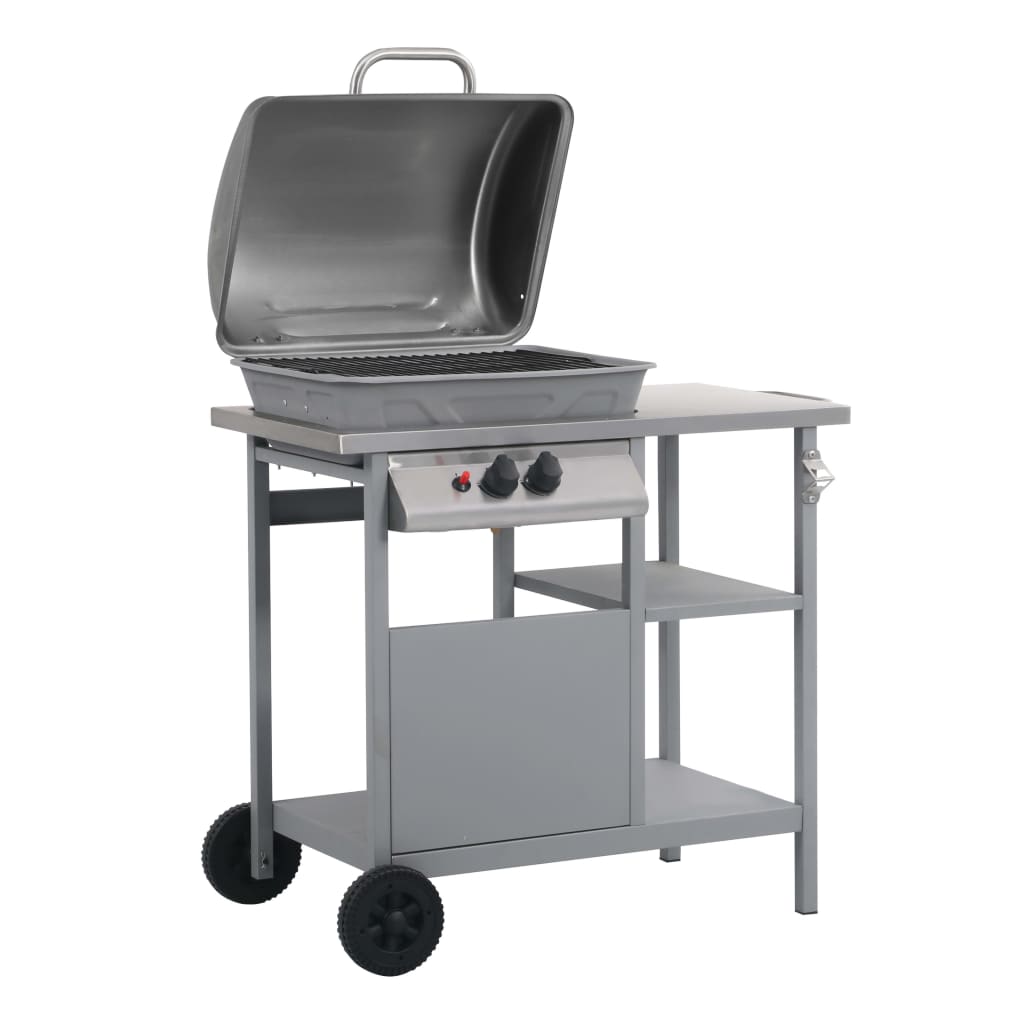 vidaXL Gasgrill mit Beistelltisch auf 3 Ebenen Silbern