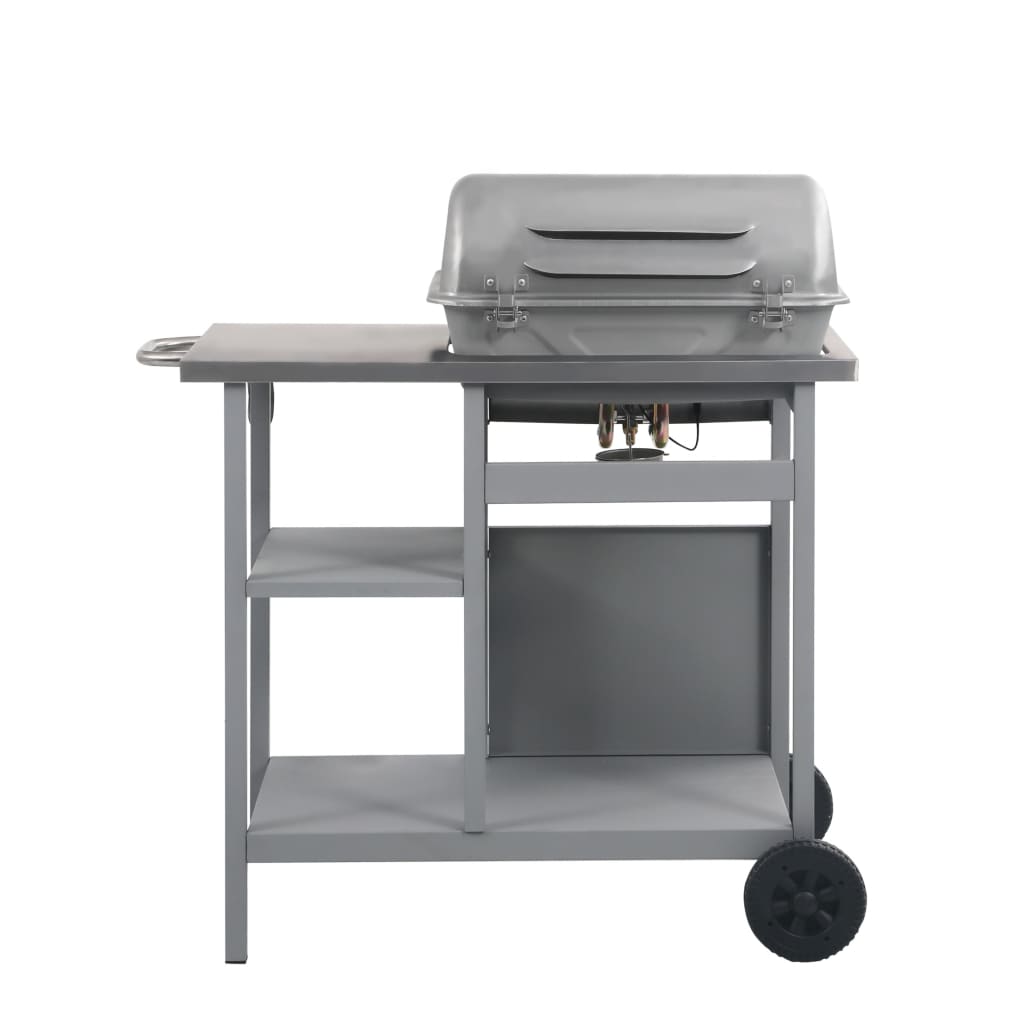 vidaXL Gasgrill mit Beistelltisch auf 3 Ebenen Silbern