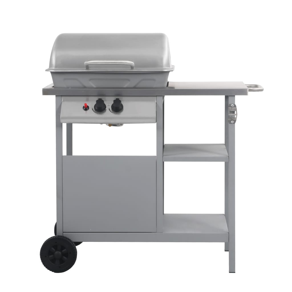 vidaXL Gasgrill mit Beistelltisch auf 3 Ebenen Silbern