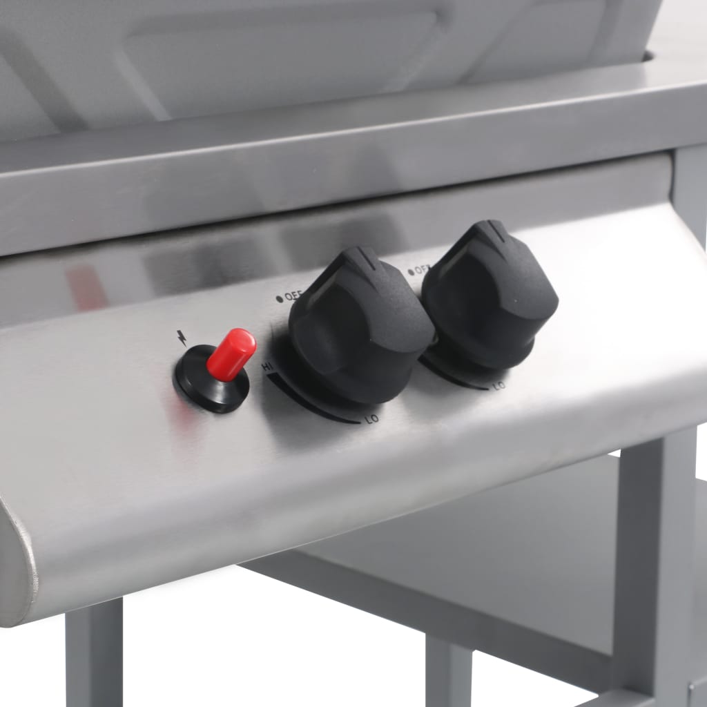 vidaXL Gasgrill mit Beistelltisch auf 3 Ebenen Silbern