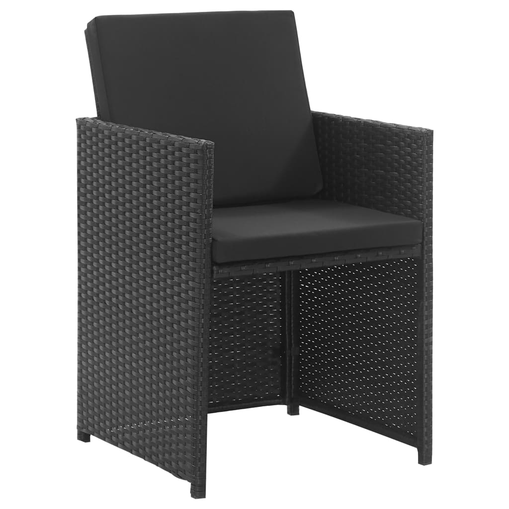 vidaXL 3-tlg. Garten-Essgruppe mit Auflagen Poly Rattan Schwarz
