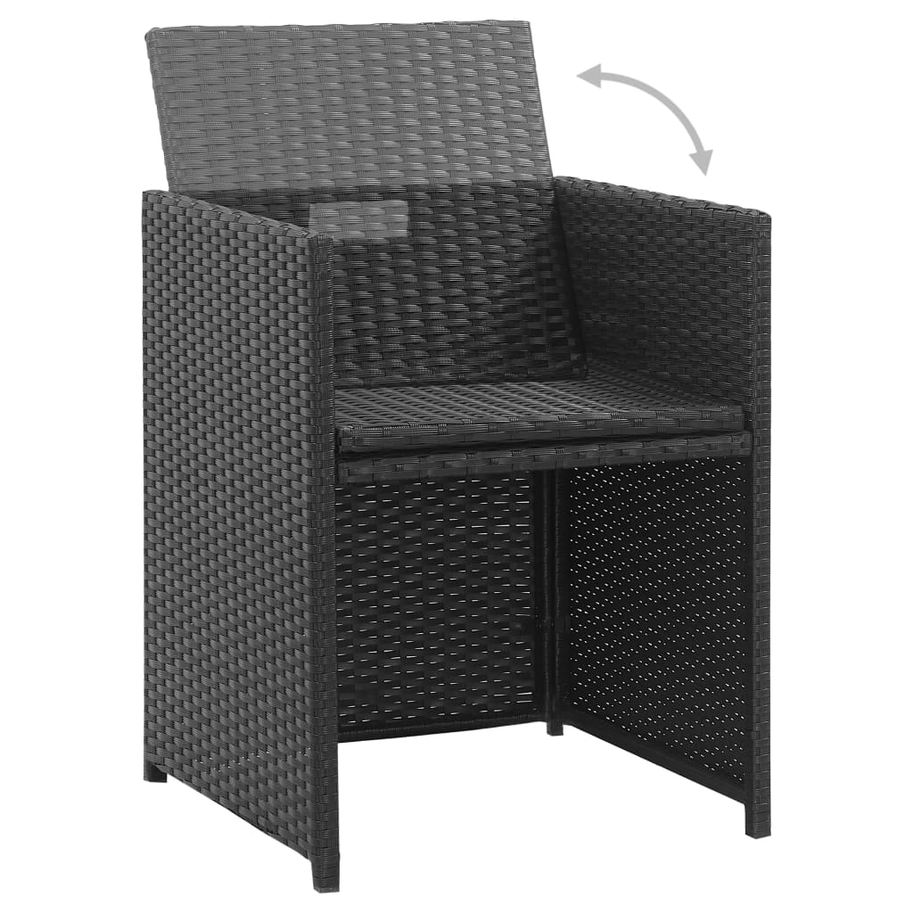 vidaXL 3-tlg. Garten-Essgruppe mit Auflagen Poly Rattan Schwarz