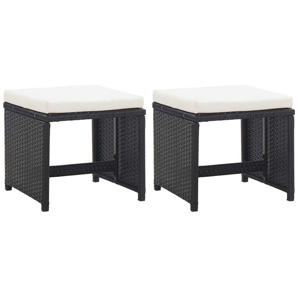 vidaXL Gartenhocker 2 Stk. mit Sitzkissen Poly Rattan Schwarz
