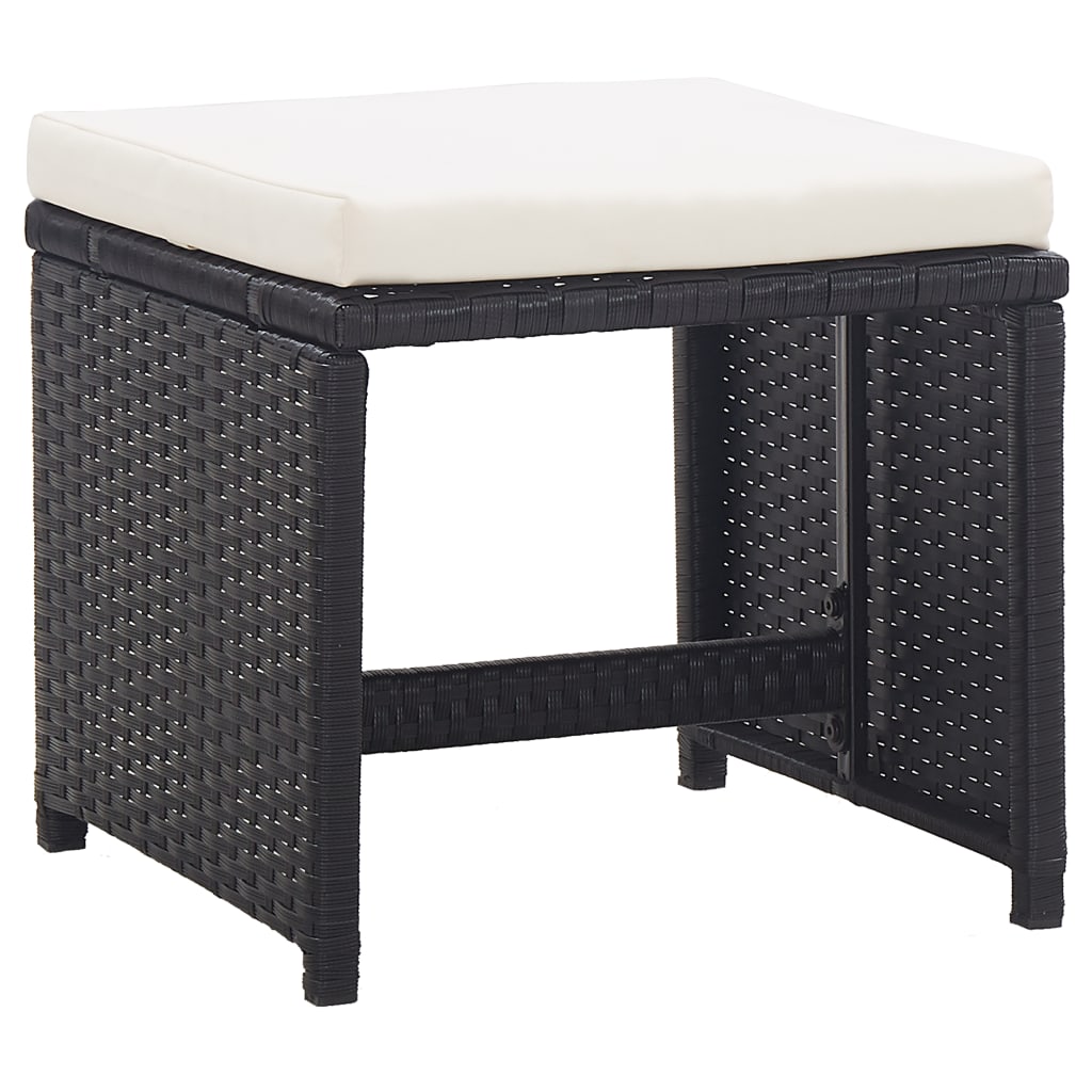 vidaXL Gartenhocker 2 Stk. mit Sitzkissen Poly Rattan Schwarz