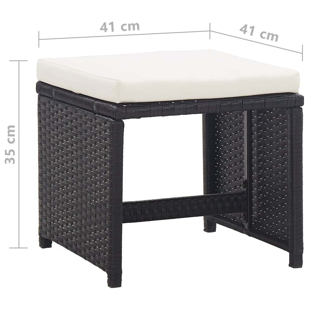 vidaXL Gartenhocker 2 Stk. mit Sitzkissen Poly Rattan Schwarz