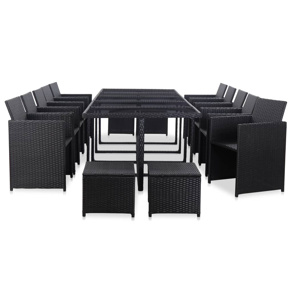 vidaXL 15-tlg. Garten-Essgruppe mit Kissen Poly Rattan Schwarz