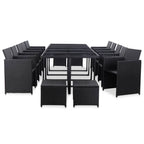 vidaXL 15-tlg. Garten-Essgruppe mit Kissen Poly Rattan Schwarz