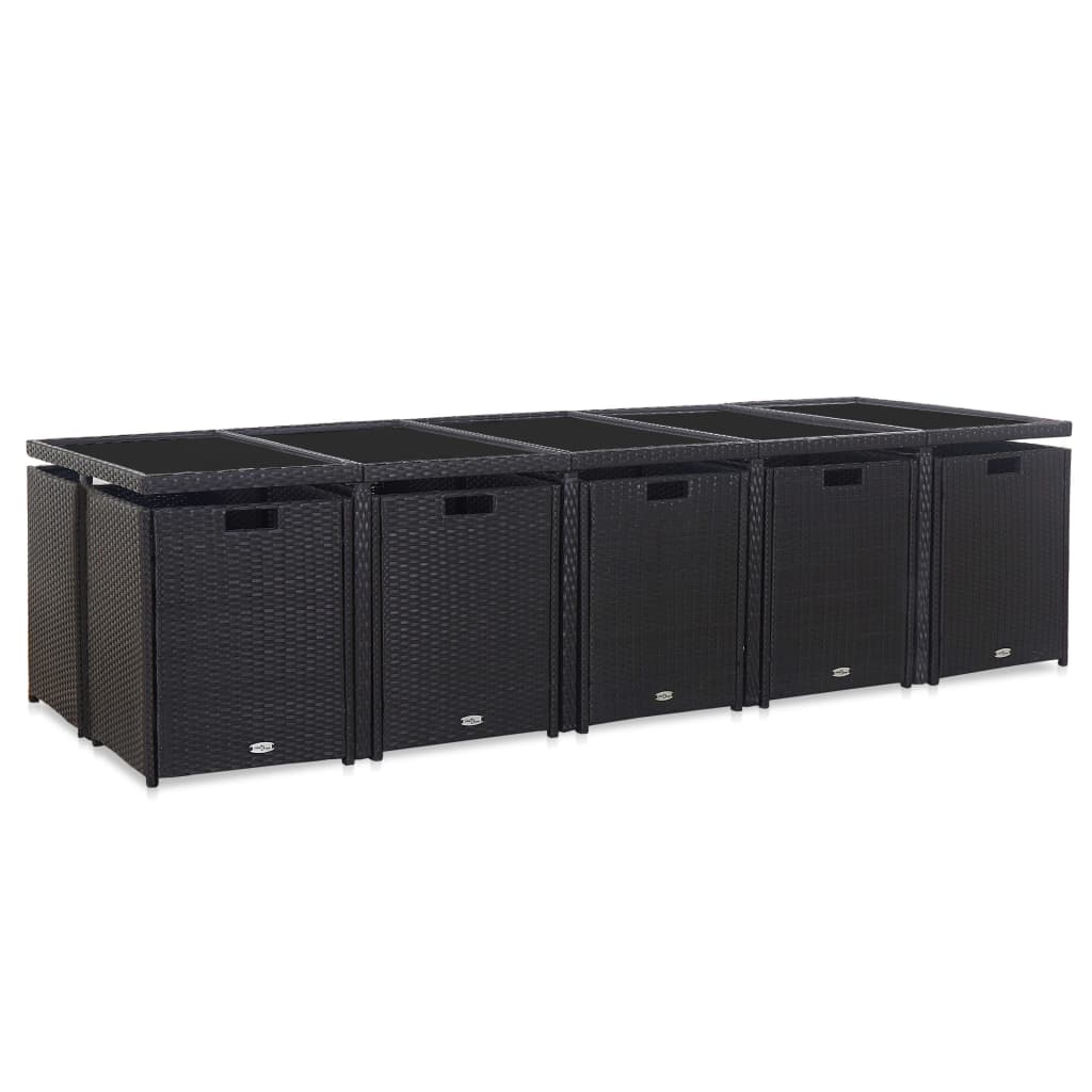 vidaXL 15-tlg. Garten-Essgruppe mit Kissen Poly Rattan Schwarz