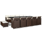 vidaXL 15-tlg. Garten-Essgruppe mit Auflagen Poly Rattan Braun