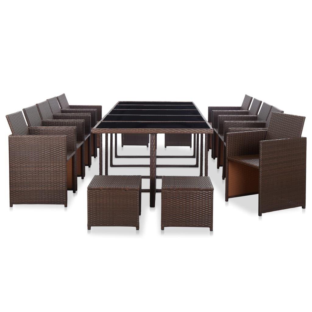 vidaXL 15-tlg. Garten-Essgruppe mit Auflagen Poly Rattan Braun
