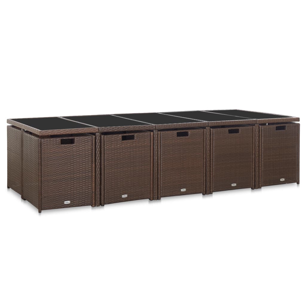 vidaXL 15-tlg. Garten-Essgruppe mit Auflagen Poly Rattan Braun