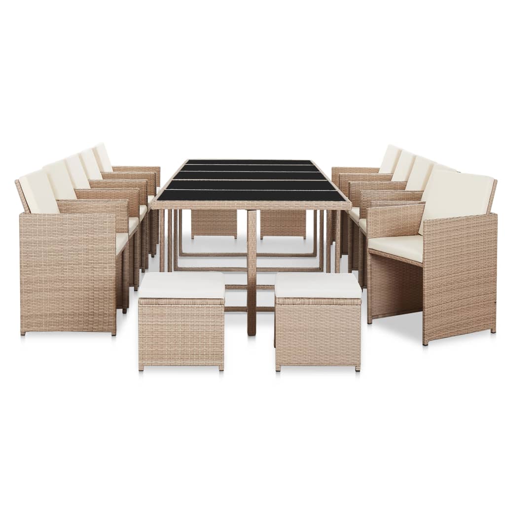 vidaXL 15-tlg. Garten-Essgruppe mit Auflagen Poly Rattan Braun