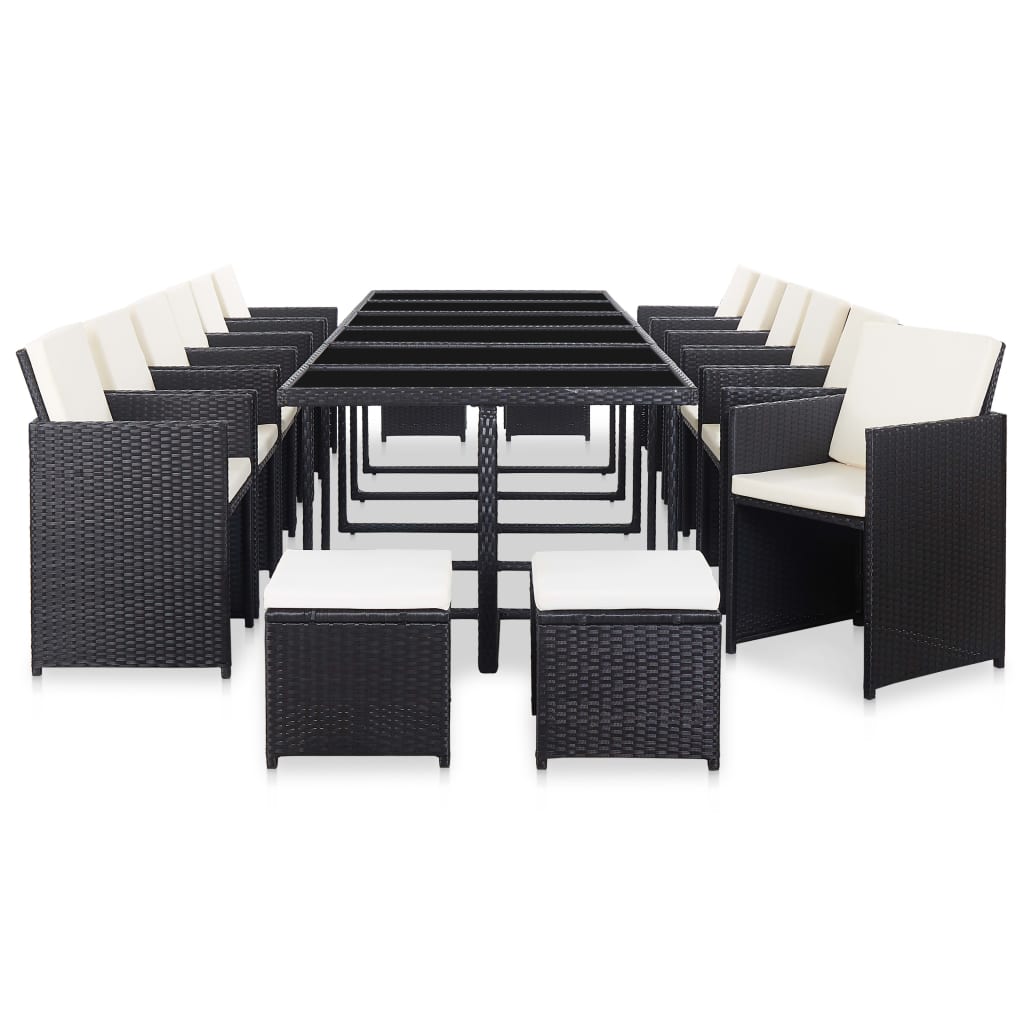 vidaXL 17-tlg. Garten-Essgruppe mit Auflagen Poly Rattan Schwarz