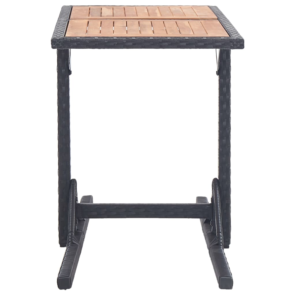 vidaXL Gartentisch Schwarz Massivholz Akazie und Poly Rattan