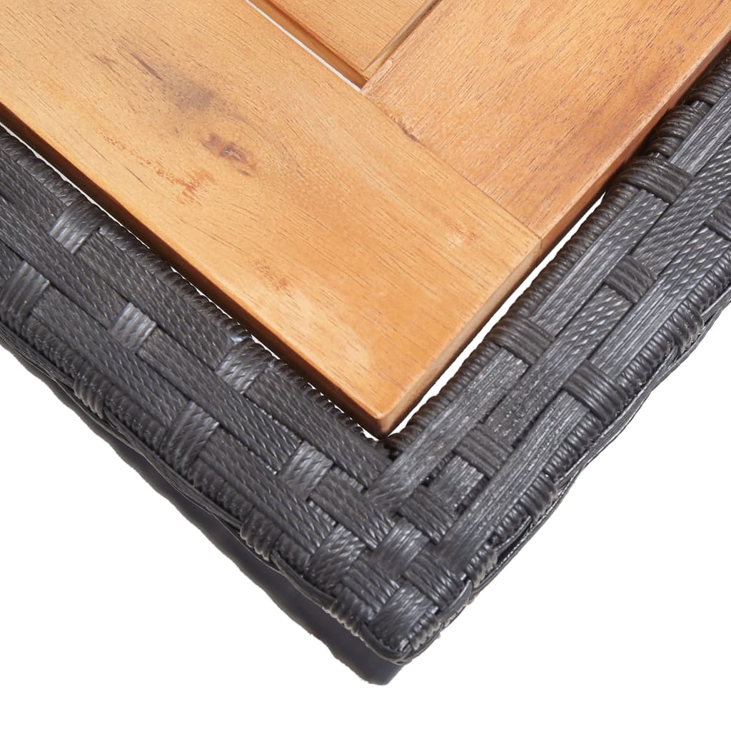 vidaXL Gartentisch Schwarz Massivholz Akazie und Poly Rattan