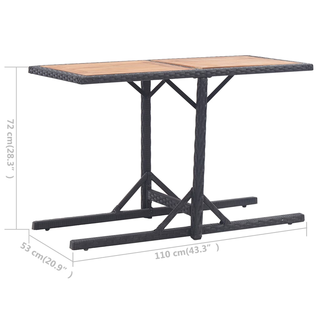 vidaXL Gartentisch Schwarz Massivholz Akazie und Poly Rattan