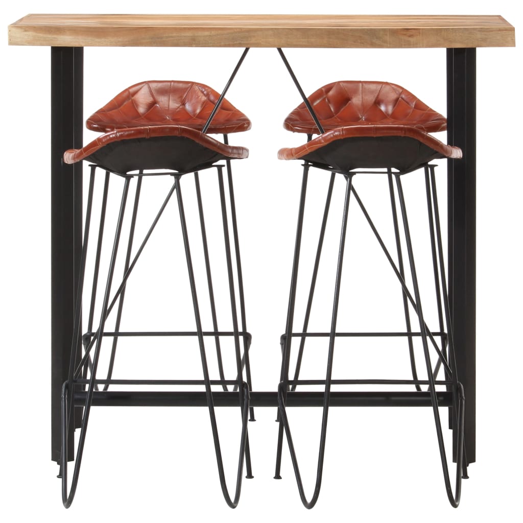 vidaXL 5-tlg. Bar-Set Massivholz und Echtleder