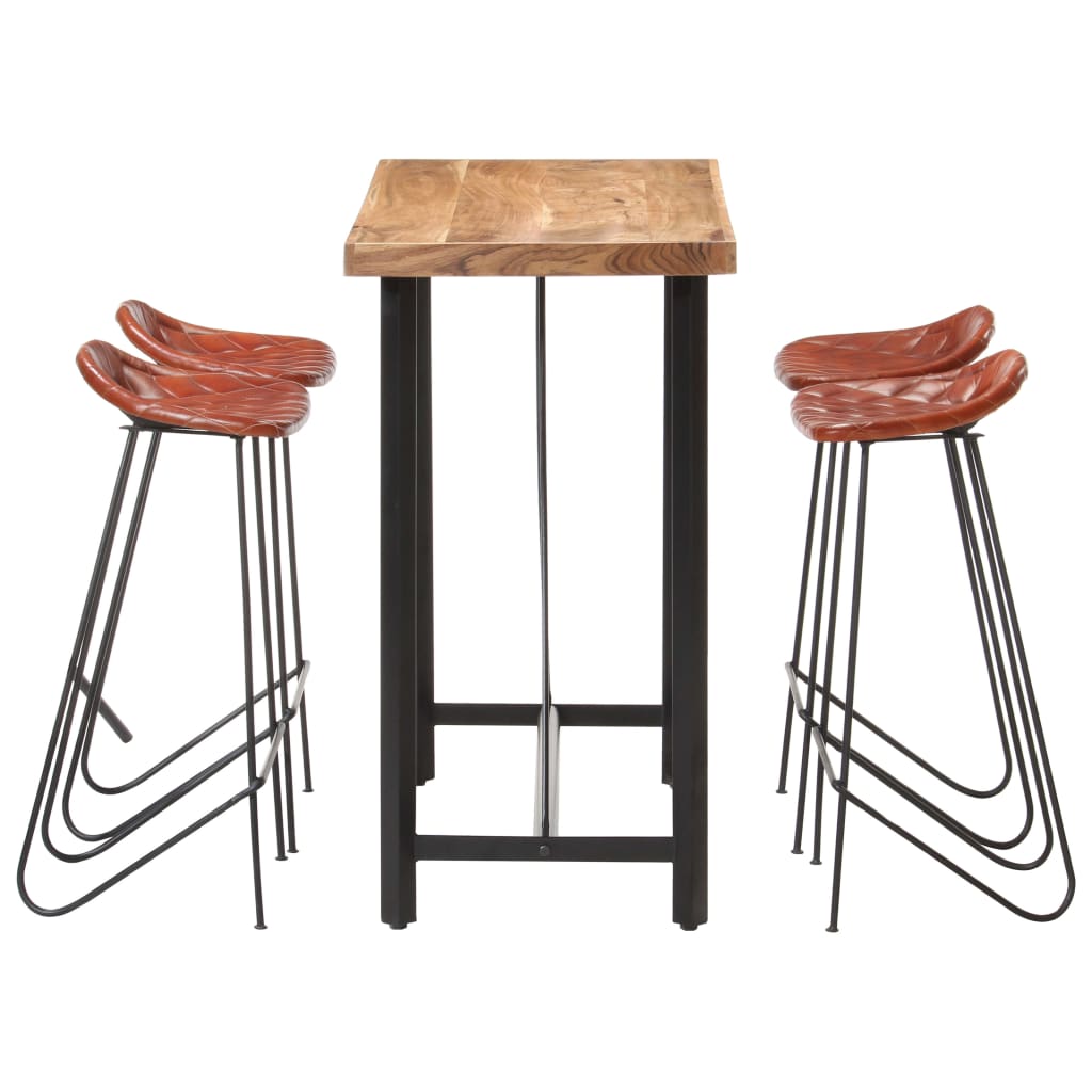 vidaXL 5-tlg. Bar-Set Massivholz und Echtleder