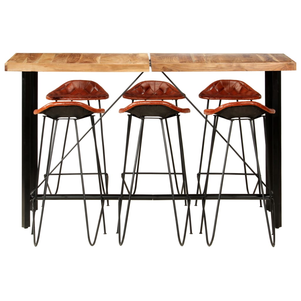 vidaXL 7-tlg. Bar-Set Massivholz und Echtleder