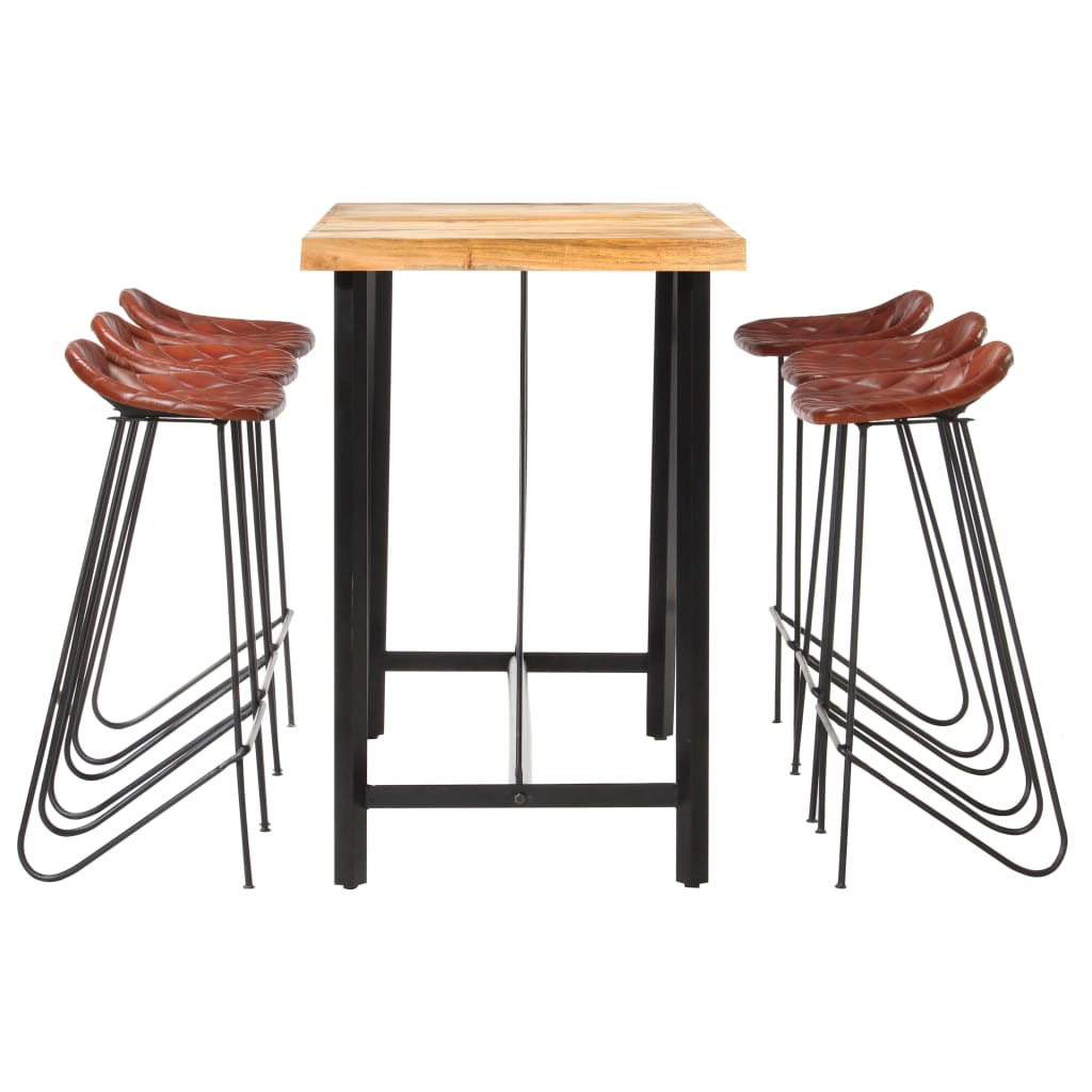 vidaXL 7-tlg. Bar-Set Massivholz und Echtleder