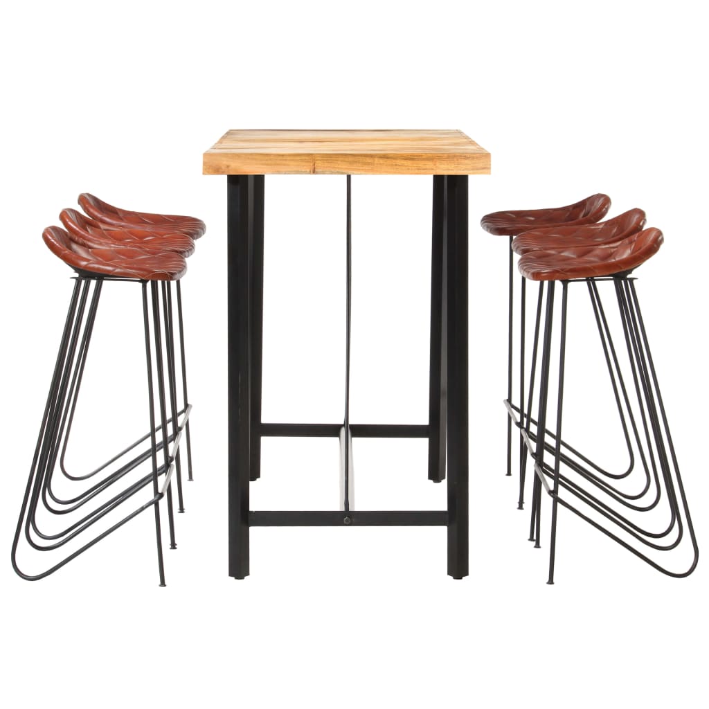 vidaXL 7-tlg. Bar-Set Akazie Massivholz und Echtleder