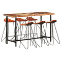 vidaXL 7-tlg. Bar-Set Altholz Massiv und Echtleder